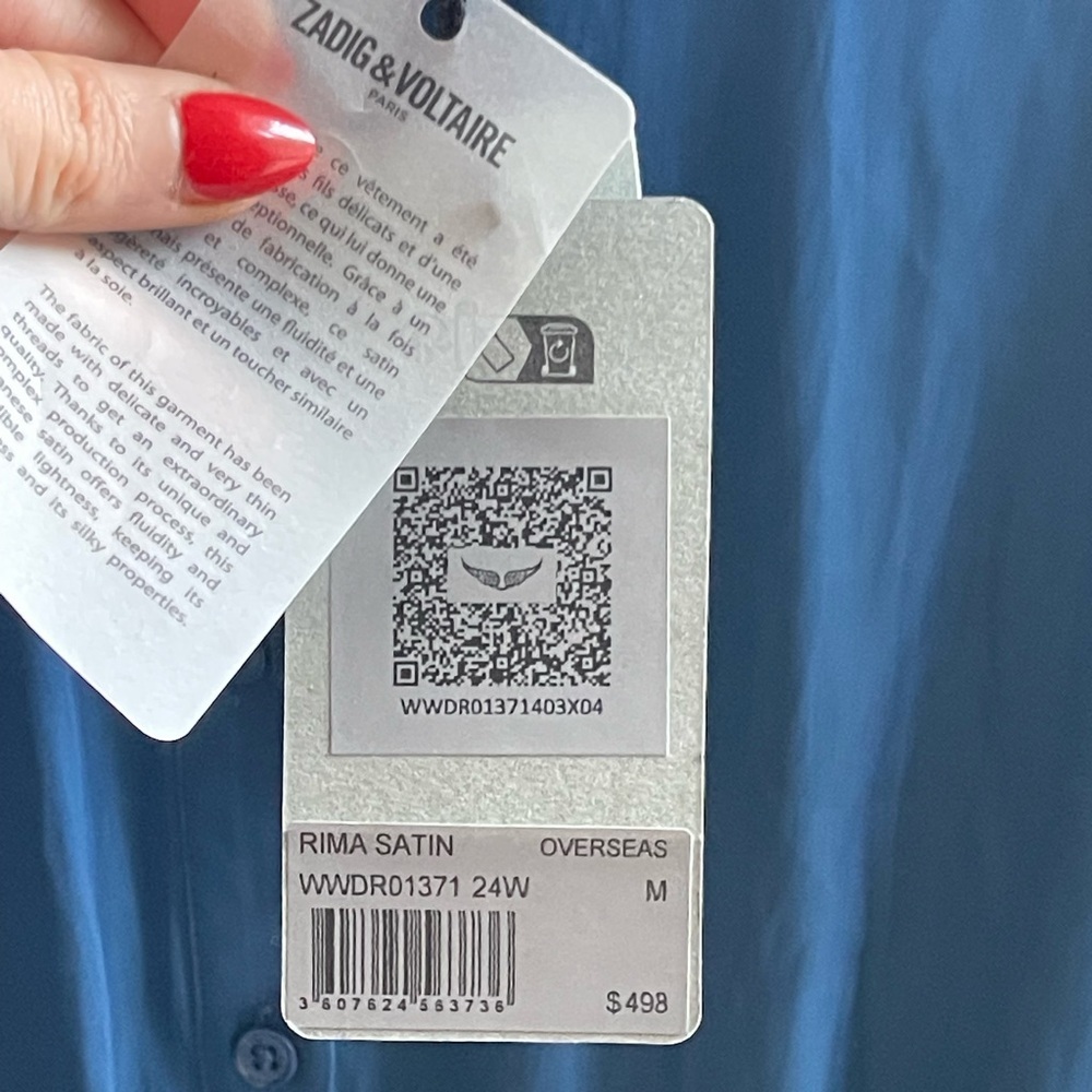 ZADIG & VOLTAIRE NWT Blue Rima Satin Midi Dress - Overseas Star Button Detail - Picture 8 of 16